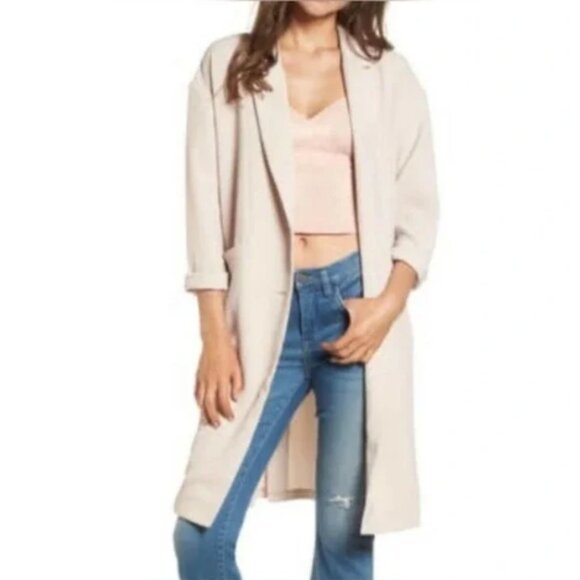 Leith NWT Relaxed Longline Open Cream Blazer Jacket Women's Medium M - Picture 1 of 14